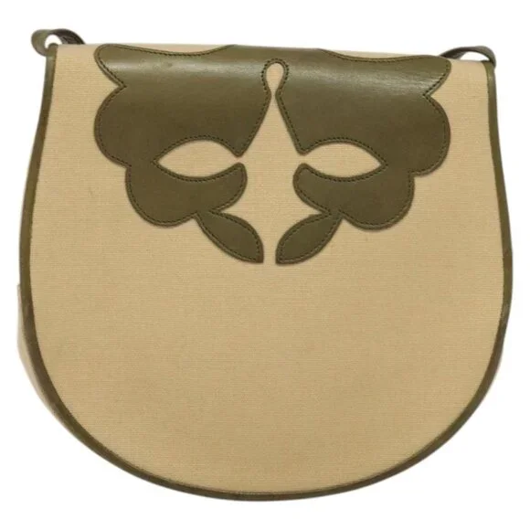 SAINT LAURENT Shoulder Bag Canvas Leather Khaki Auth